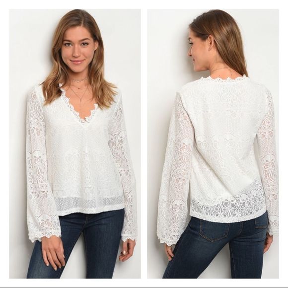 Lace overlay v neckline blouse - Picture 1 of 6